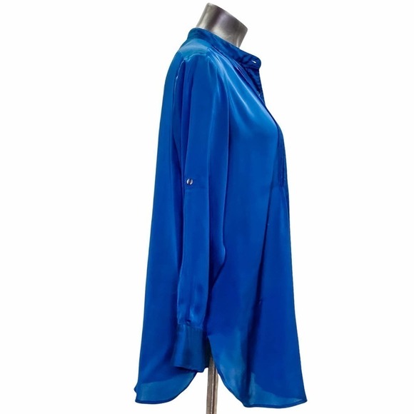 KENNETH Cole REACTION Solid Blue Pleated Yoke Long Sleeve Button Down Blouse - Picture 4 of 12